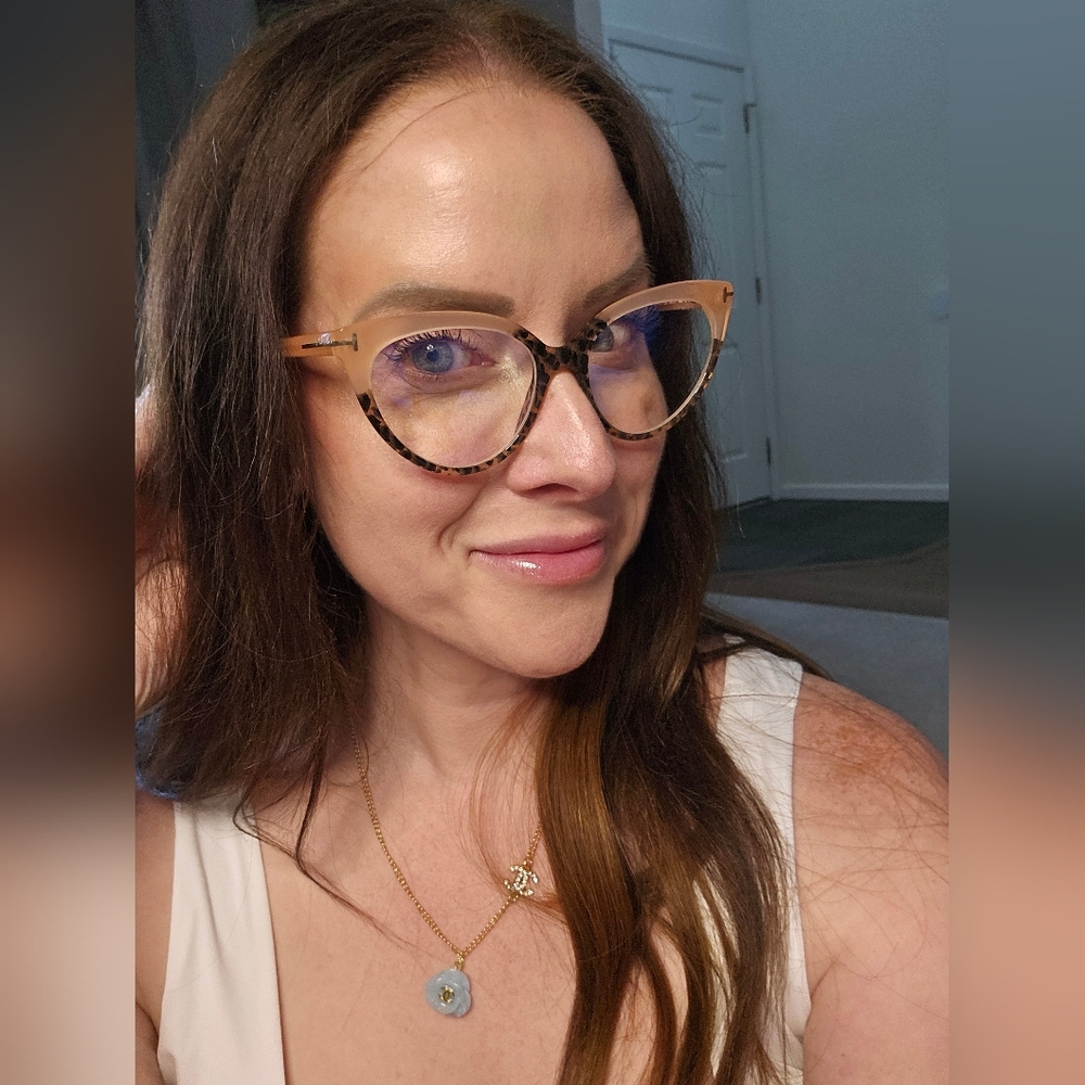 Tom Ford Peach & Leopard Print Blue Light Glasses - Picture 6 of 7